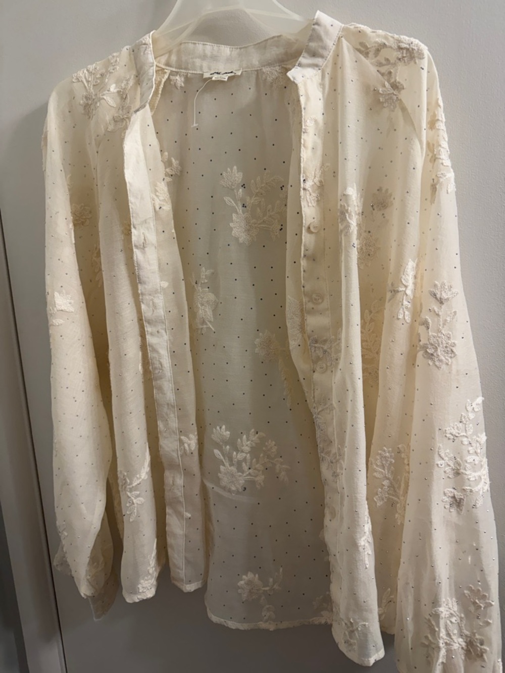 Ultra Pink Sheer Cream Blouse with Black Dot Print
